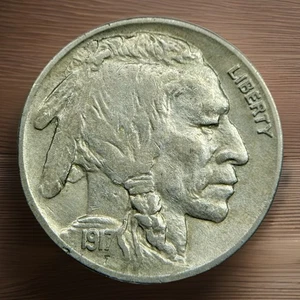 1917-P 5c AU/UNC Buffalo Nickel Philadelphia Mint Early Date US Type Coin Nice - Bild 1 von 2