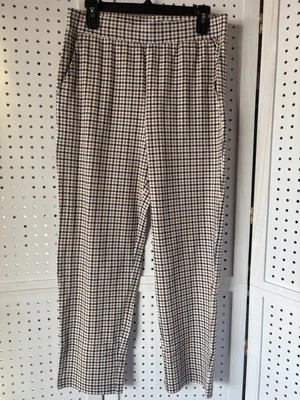 Pantalones al tobillo Appleeeds PM Petite medianos para mujer marrón azul a cuadros Foto 1 de 4