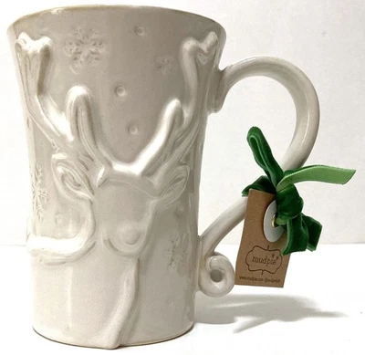 Taza de cerámica 3D de reno blanco en relieve 4,75" pastel de barro 2024 Navidad nieve Foto 1 de 4