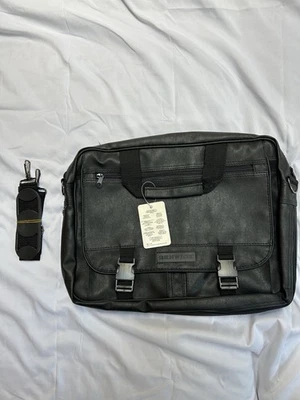 Maletín de cuero negro suave Renwick para computadora portátil bolsa de mensajero almacenamiento Foto 1 de 4