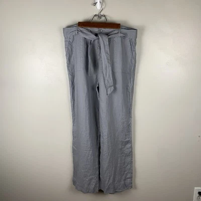 Pantalones Adrienne Vittadini para mujer talla 10 100 % lino pierna ancha gris bolsillos faja Foto 1 de 4