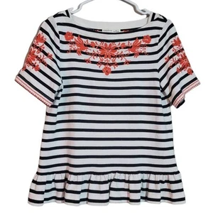 Kate Spade Broome Street Floral Embroidered Striped Top Blouse Size S - Picture 1 of 5