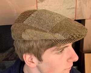 Polo Ralph Lauren Hat Rugby Herringbone Houndstooth Gent Tweed Patchwork Cap VtG - Picture 1 of 8