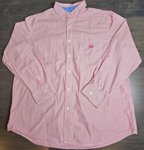 Chaps Easy Care Men's XL Button Up Long Sleeve Casual Shirt Red And White Stripe - Picture 1 of 6