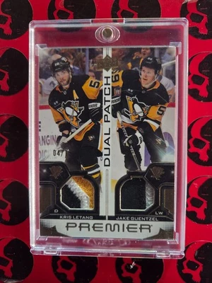 2022-23 Kris Letang Jake Guentzel Premier Dual Patch /15 Patch #PD-KLJG  UD - Image 1 of 2