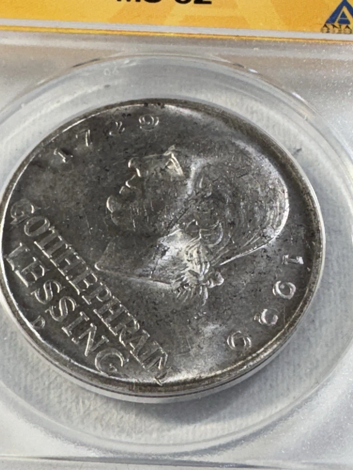 1929-D Germany 5 Marks Gotthold Lessing Graded MS 62 by ANACS Low Mintage - Image 1 of 4