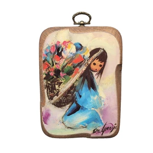 Vintage Ted DeGrazia BEAUTIFUL BURDEN Wood Plaque Signed Excellent 5.5" - Picture 1 of 7