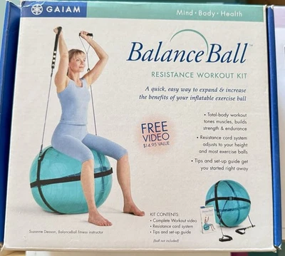 ¡NUEVO EN CAJA! GAIAM “BalanceBall Resistance Kit.” Sistema de cable de resistencia y video. Foto 1 de 3