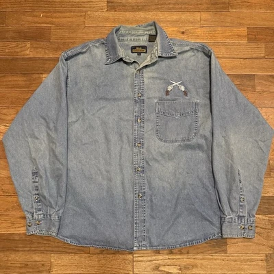 Vintage Blue Generation Denim Embroidered Western Cowboy Button Up Size L Mens - Image 1 of 4