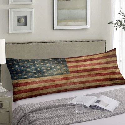 Funda de Almohada Cuerpo Bandera Americana Vintage Retro Bandera de Estados Unidos Patriótica Almohada Larga... Foto 1 de 4