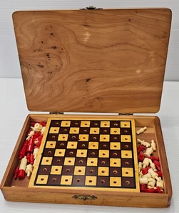 Vintage Travel Size Plastic CHESS and CHECKERS Game in Wooden carry case - Picture 1 of 16