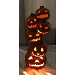 VTG 1993 Halloween Pumpkin Blow Mold Stacking Head Totem Trendmasters Light Up - Picture 1 of 9