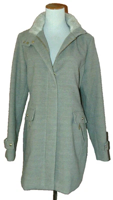 ABRIGO IMPERMEABLE MUJER BEIGE IMITACIÓN LANA CUELLO IMITACIÓN PIEL VEGANO TALLA L Foto 1 de 4