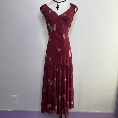 Vintage Silk Floral Layered Bias Cut Dress Indie Fairy Grunge Y2K Coquette 16 - Image 1 of 4