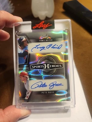 Leaf Sports Heroes Tony Oliva/Pete Rose 2025 doble automático ¡SP 1/1! Silver Wave HOF Foto 1 de 4