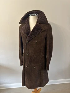 Austin Reed Men Suede Overcoat Dark Brown Size 52 (B12) - Picture 1 of 16