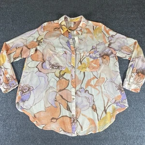 Blusa túnica Pilcro para mujer talla grande multicolor floral con botones manga larga - Imagen 1 de 11