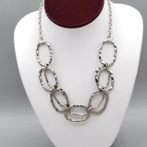 Hammered Silver Tone Necklace Large Link Oval Chains Lobster Clasp 16" - Picture 1 of 7