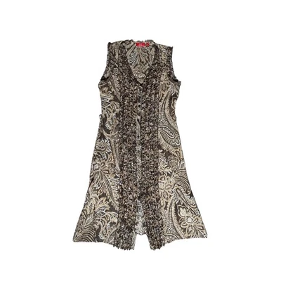 Vestido midi Oscar by Oscar de la Renta cachemira con volantes sin mangas marrón beige M Foto 1 de 4