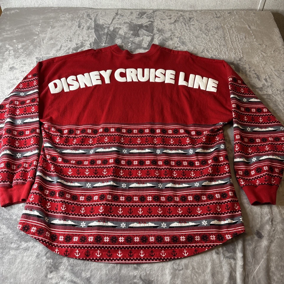 Sudadera De Colección Disney Cruise Line Deletreada Cuello Redondo XL Roja Estampado de Barco Foto 1 de 4