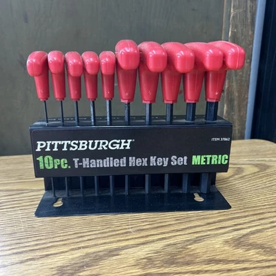 pittsburgh 10 piece T handles hex key set standard size metal rack - Image 1 of 3