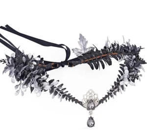 MOSTORY Black Fairy Flower Crown Women - Floral Elf Headpiece Renaissance - Picture 1 of 4