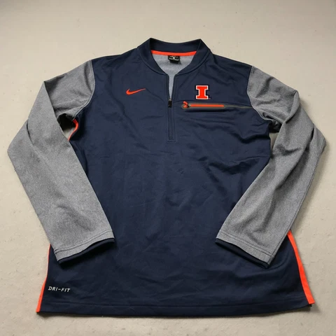 Illinois Fighting Illini Jacket Mens Medium Blue Orange Nike Dri Fit NCAA Logo Cover