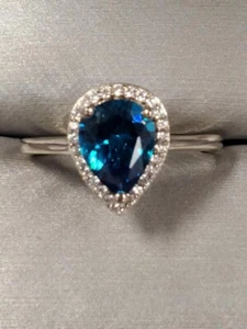 Sterling Silver 925 Size 7.5 Ring With Pear Shape Blue Stone - Picture 1 of 7
