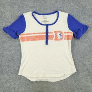 Denver Broncos Shirt Women's Large Beige NFL Football Henley Knit Short Sleeve - Picture 1 of 13