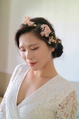 Cherry Blossom Floral Headpiece w. Pearls & Crystals in 14k Gold | Handmade - Image 1 of 4