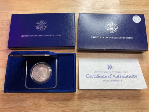 Proof 1987 Constitution Bicentennial - US Commemorative 90% Silver Dollar Cover