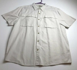 Haggar Button Up Shirt Men's XL Extra Large Beige Pockets Short Sleeves Casual - Picture 1 of 7