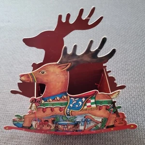 Christmas Rocking Reindeer,Folding Cardboard, By Franklin, Taiwanese, Vintage - Picture 1 of 7