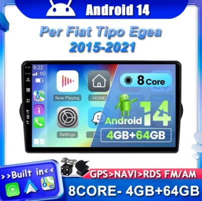 4GB+64GB Per Fiat Tipo Egea 2015-2021 Android 14 Car Play Autoradio GPS Navi DSP - Imagen 1 de 4