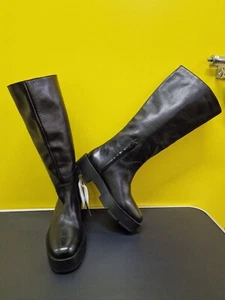 MANGO schwarze kniehohe Leder Plateau Stiefel - UK 4 / EU 37 - Bild 1 von 12