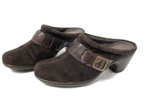 Clarks Bendables Women's Dark Brown Buckle Suede leather Mule Clogs size 8.5M - Picture 1 of 6
