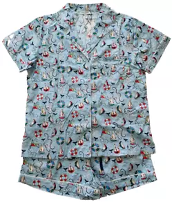 Vera Bradley medium Really Regatta sailboats pajama set 2 pc shirt shorts blue - Picture 1 of 11