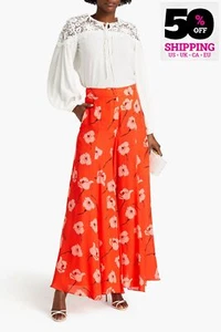 RRP €1759 CAROLINA HERRERA Silk Chiffon Trousers US4 UK8 IT40 S Lined Wide Leg - Picture 1 of 6