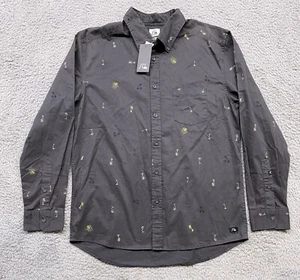 Quiksilver Shirt Mens Large Gray Modern Palm Trees AOP Long Sleeve NWT - Picture 1 of 14