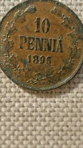 Selten 1896 Finnland Russisches Reich Kupfer 10 Pennia - - Bild 1 von 2