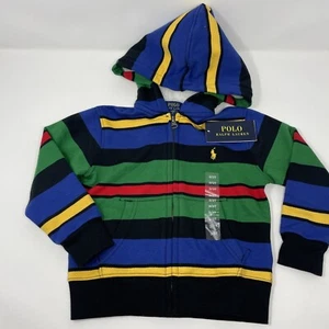 Polo Ralph Lauren Toddler Boys Fleece Zip Up Hoodie 3/3T Striped - Picture 1 of 7