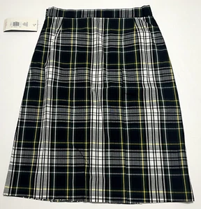 PARKER #42345 Navy Green Plaid Uniform Skirt Box Pleats Side Zip Size 17 NEW - Picture 1 of 7