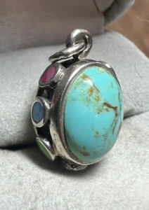Southwestern Style Cabochon Turquoise Pendant Multi Stone 925 Silver #9393 - Picture 1 of 7
