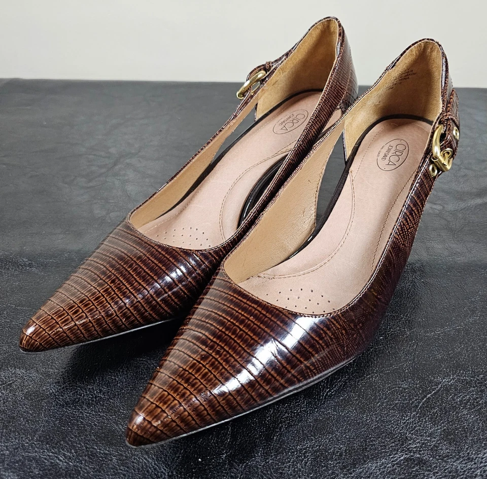 CIRCA JOAN & DAVID Shoes Women's 9M Calla Lily Brown Leather Kitten Heels Casual - Image 1 of 4