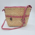 Brighton Women&#39;s Natural Straw w/ Pink Leather Trim Shouder Bag Purse Handbag