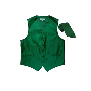 New Men's Tuxedo Vest Vertical Stripes Necktie prom party formal Emerald Green - Picture 1 of 3