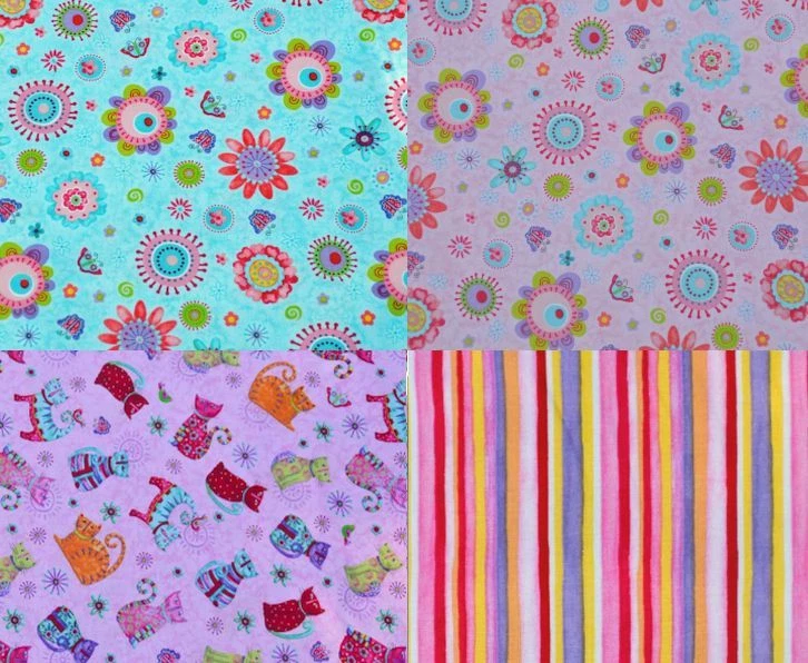 Patchworkstoff Crazy Cats 50 x 112 cm rosa hellblau Blumen Streifen Katzen - Bild 1 von 1