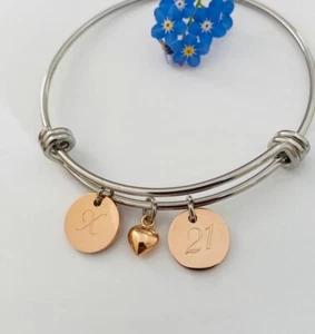 Personalised Bangle With Rose Gold Initial Birthday Age 18th 21st 30th 40th - Picture 1 of 7