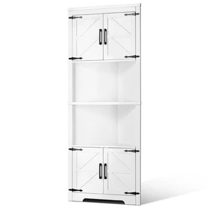 Eckschrank Mehrzweckschrank 171cm 4 Holztüren Verstellbare Regale Weiß - Bild 1 von 12