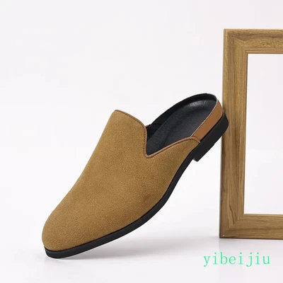 Spring Men's Slip On Loafers Mules Slides Half Slippers Flats Suede Shoes Retro - Image 1 of 4